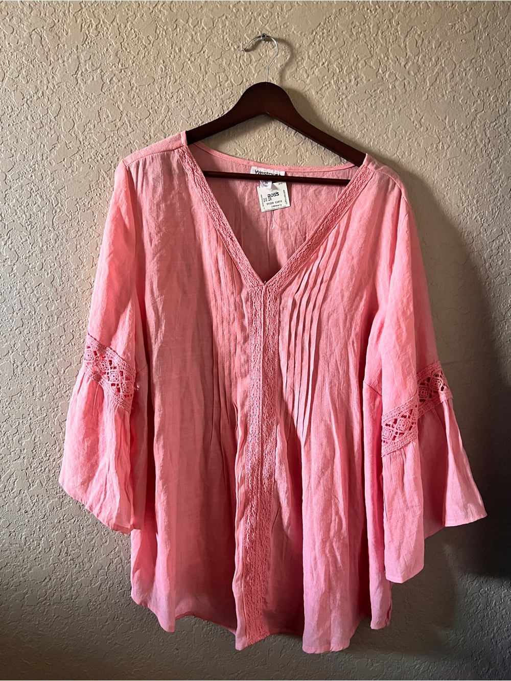 NWT 2X Westport Pink V-Neck Crochet-Trim Tunic XXL Plus Size